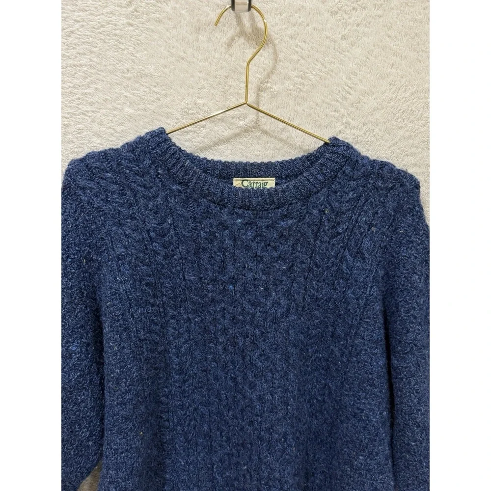 Carraig Donn Aran Sweater Blue 100% Pure New Wool Cable Knit Ireland Fisherman
